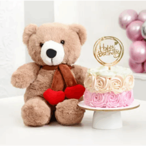 Muffler Teddy And Ombre Rose Cake