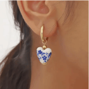 Porcelain Heart Gold Hoops